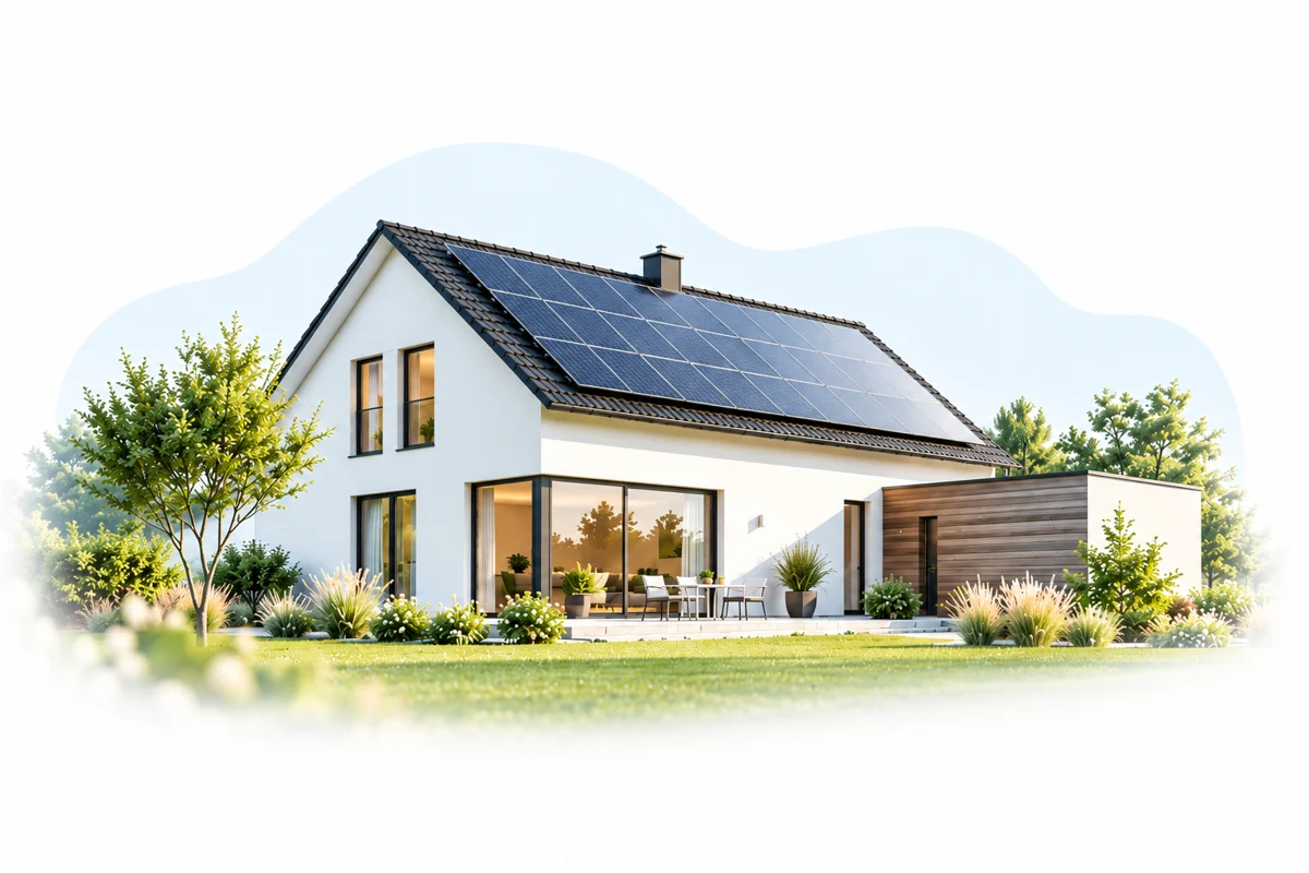 Illustration eines modernen Eigenheims mit Photovoltaikanlage